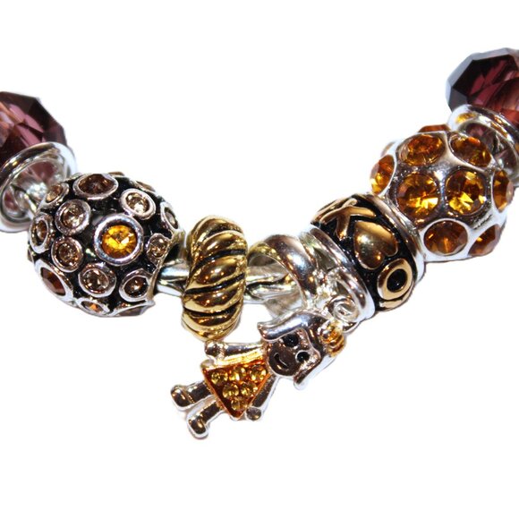 DaVinci Charm Bracelet 7" w/ 7 Beads - Girl Daughter Girlfriend Golden Yellow CZ - Picture 2 of 3